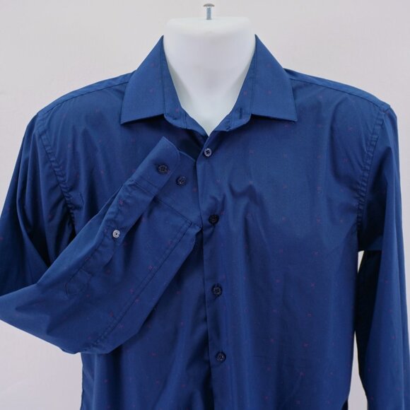 Lucky Brand Blue Slim Fit Stretch Medium‎ Collared Dress Shirt Dotted Pattern - Picture 1 of 11